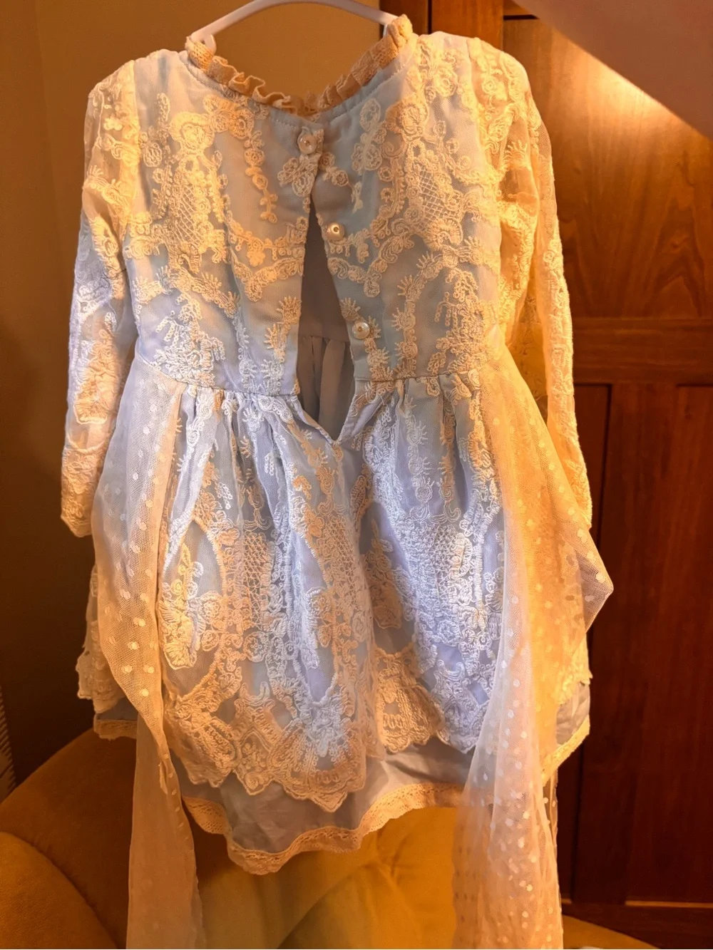 Hugshood Vintage Baby Blue Lace Dress with Matching Duster Size 4T